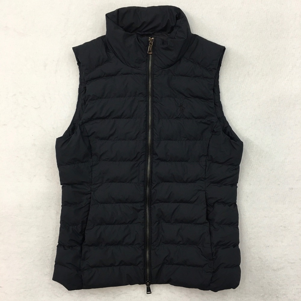 Polo Ralph Lauren Womens Black Down Puffer Vest Full Zip Logo Size Small